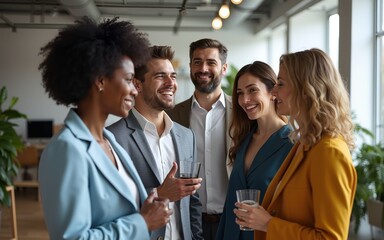 Obraz premium Success group of multiethnic entrepreneurs and business people achieving goals in corporate office. High quality