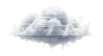 Dynamic white cloud 3D render with stylized speed lines and motion blur isolated on white background