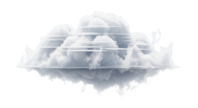 Dynamic white cloud 3D render with stylized speed lines and motion blur isolated on white background