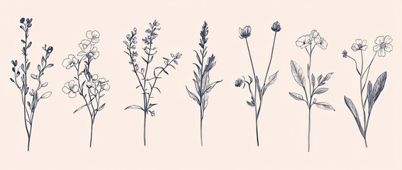 Fototapeta premium A set of wildflowers, vector illustration on a white background