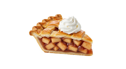 Slice of delicious apple pie with whipped cream isolated PNG with Transparent Background