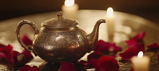 A silver teapot with beautiful engravings