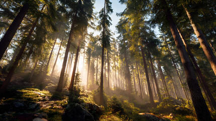 Sunbeams in Evergreen Forest, 4K