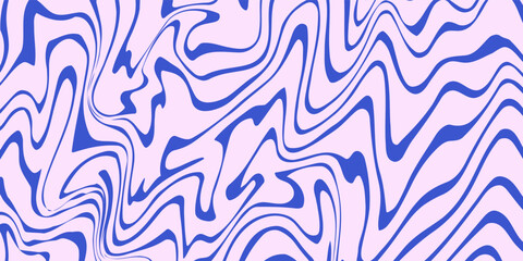 Abstract background pattern with colorful waves. Psychedelic groovy trippy y2k retro seamless pattern in blue and pink colors. Wavy and swirled brush strokes liquid background for packaging design