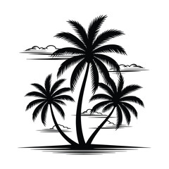 Fototapeta premium Striking vector silhouette illustration of tropical palm trees and clouds for eps export silhouette vector illustration white background
