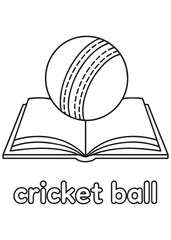 coloring book cricket ball on open book