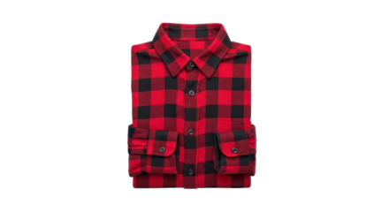 Folded red and black checkered flannel shirt isolated PNG with Transparent Background