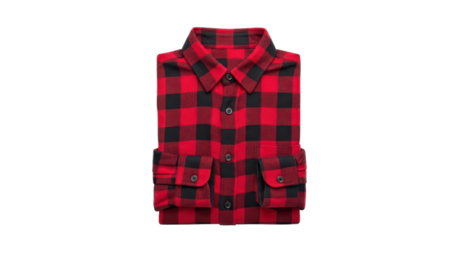 Folded red and black checkered flannel shirt isolated PNG with Transparent Background