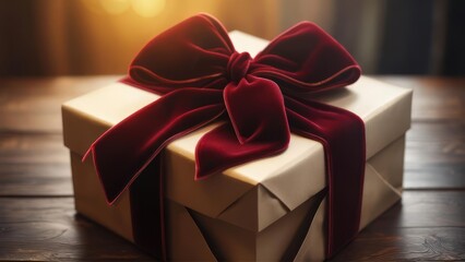 Gift box with red velvet ribbon