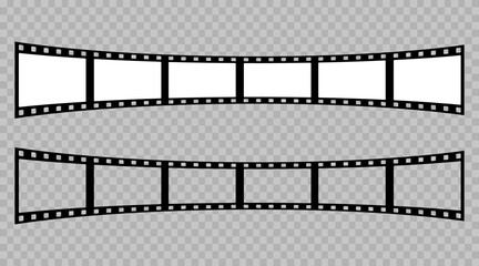 Film strip icon set with retro cinema frames. Video tape and photo reel elements in simple vector style. Movie border templates for media, photography, video editing and vintage film design.