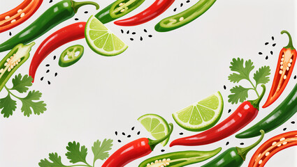 Fresh peppers and limes create a vibrant culinary artwork