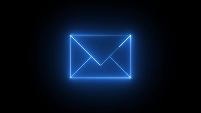 Abstract Neon Line Email Box Animation with Futuristic Glowing Effect on Dark Scene.
