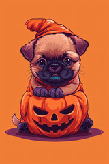 A very cute Shih Tzu Puppy in Pumpkin Costume - Fun Halloween Art , 4K 5D vivid detail