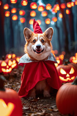 Corgi Vampire Costume – Funny Halloween Pet Art, cinematic lighting, 4K 5D vivid