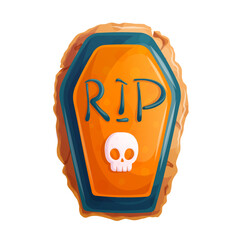 Delicious cookies in the shape of a coffin on a white background. RIP. Trick or Treat. The concept of Halloween, a holiday. Isolated vector illustration for stickers, design, decoration.