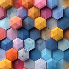 Obraz premium Nahtloses Muster aus Hexagon-Formen, moderne Farben, 3D-Effekt, sauberer Hintergrund