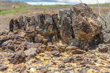 The rocks and gravel that form the soil in the La Candelaria desert, in the eastern Andean mountains of central Colombia near the town of Raquira.