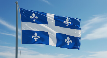 Fototapeta premium The provincial flag of quebec canada waving proudly against a clear blue sky