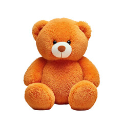 Obraz premium Isolated fluffy orange teddy bear sitting upright on a transparent background
