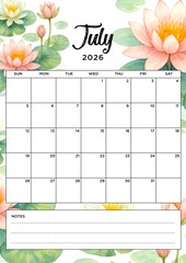 July 2026 Planner Calendar, A4 Paper
