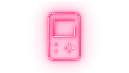 A pink neon game console icon isolated on transparent background, representing retro gaming, entertainment, and nostalgia with a bright and playful design