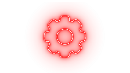 A red neon gear icon isolated on transparent background, symbolizing settings, mechanics, and engineering with a modern and vibrant design aesthetic