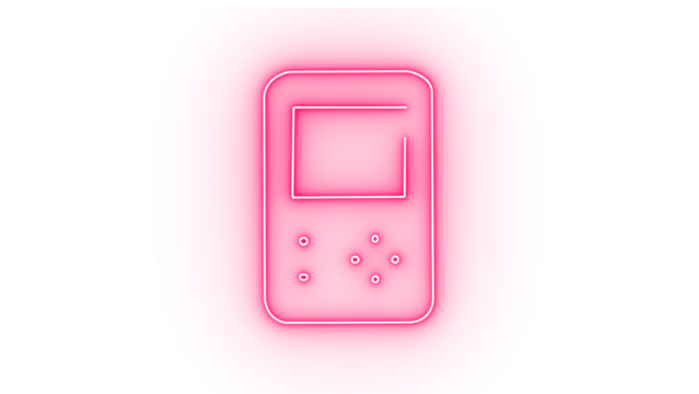 A pink neon game console icon isolated on transparent background, representing retro gaming, entertainment, and nostalgia with a bright and playful design