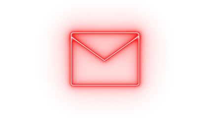 Red neon email envelope isolated on transparent background, symbolizing communication, messages, and digital correspondence in a modern and eyecatching style