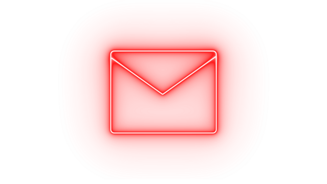 Red neon email envelope isolated on transparent background, symbolizing communication, messages, and digital correspondence in a modern and eyecatching style