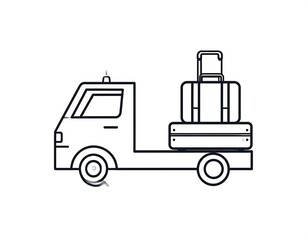 Obraz premium Simple line drawing of a truck carrying luggage