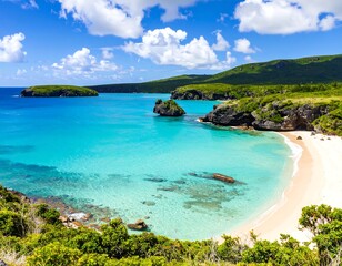 Fototapeta premium Tropical beach scene with crystal-clear water