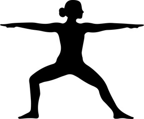Serene silhouette of a woman in warrior yoga pose for health and wellness promotion