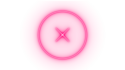 A striking pink neon x mark inside a circle, isolated on transparent background, emits a bright glow, symbolizing cancellation or removal with modern flair