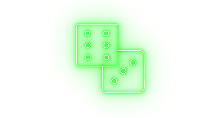 Two vibrant green neon dice, isolated on transparent background, display a six and a two, casting a playful glow that evokes games and chance