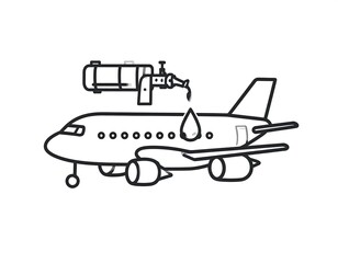Simple line drawing of an airplane being refueled