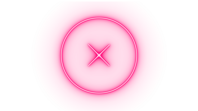 A striking pink neon x mark inside a circle, isolated on transparent background, emits a bright glow, symbolizing cancellation or removal with modern flair