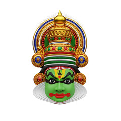 Fototapeta premium Vibrant 3D Render of Traditional Indian Kathakali Mask with Elaborate Headgear on Black Background