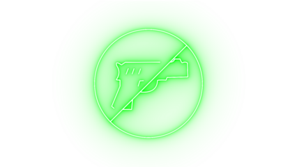 Green neon no gun sign isolated on transparent background, a prohibition symbol indicating gunfree zones, promoting safety and security with a modern and eyecatching design