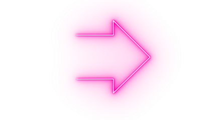 Neon pink arrow pointing right isolated on transparent background, indicating direction, choice, and movement in a modern, vibrant design element