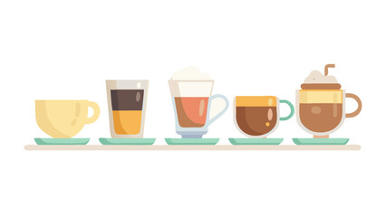 Coffee set. Different types of coffee drinks for cafe and restaurant menu. Coffee cups of espresso, americano, mocha, latte and more.Types of coffee vector illustration. Infographic of coffee types a
