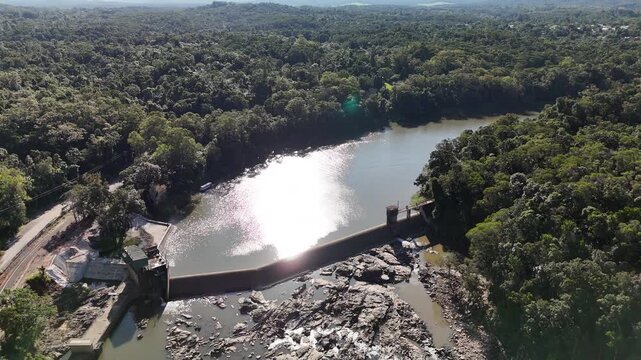 Barron Gorge National Park, Kuranda, Queensland, Australia &ndash; 4K Aerial Drone Footage of Barron Falls, River Dam, Lush Rainforest, Skyrail Gondola, Kuranda Train, and Cairns Hinterland Landscape