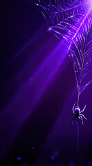 Spider web dark purple background minimal vector illustration spider hangs from glowing web dark purple background creating mysterious and minimal