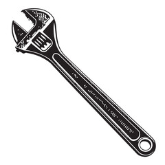 Obraz premium Black adjustable basin spanner Silhouette Vector, High Quality Illustration on White Background