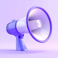 A light purple megaphone angled slightly right, against a matching pastel background,  rendered in a smooth, almost plastic-like texture
