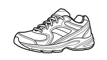 Black and white outline drawing of a running shoe