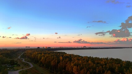 autumn sunset view from a drone