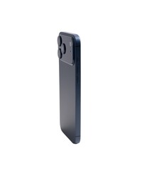 A blue Phone is sitting on a white background