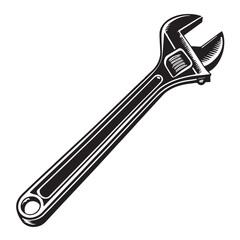 Black adjustable basin spanner Silhouette Vector, High Quality Illustration on White Background