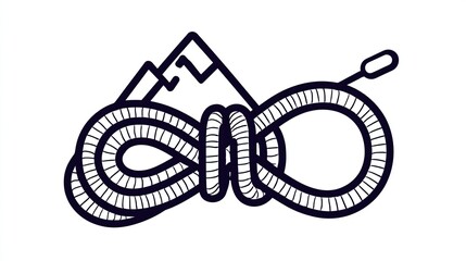 Climbing rope knot, infinity symbol, mountain backdrop