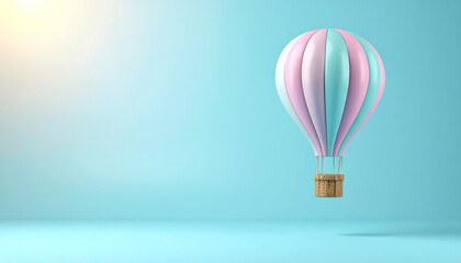 3D pastel hot air balloon floating